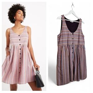 Striped Button-Front Tank Dress in Pink and Blue